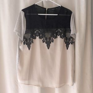 Black and white, gray blouse